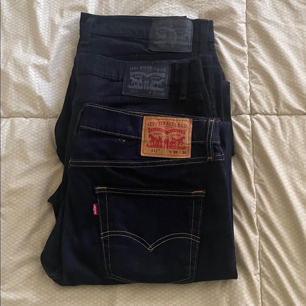 Levi's Men's Dark Blue and Black Straight Jeans
